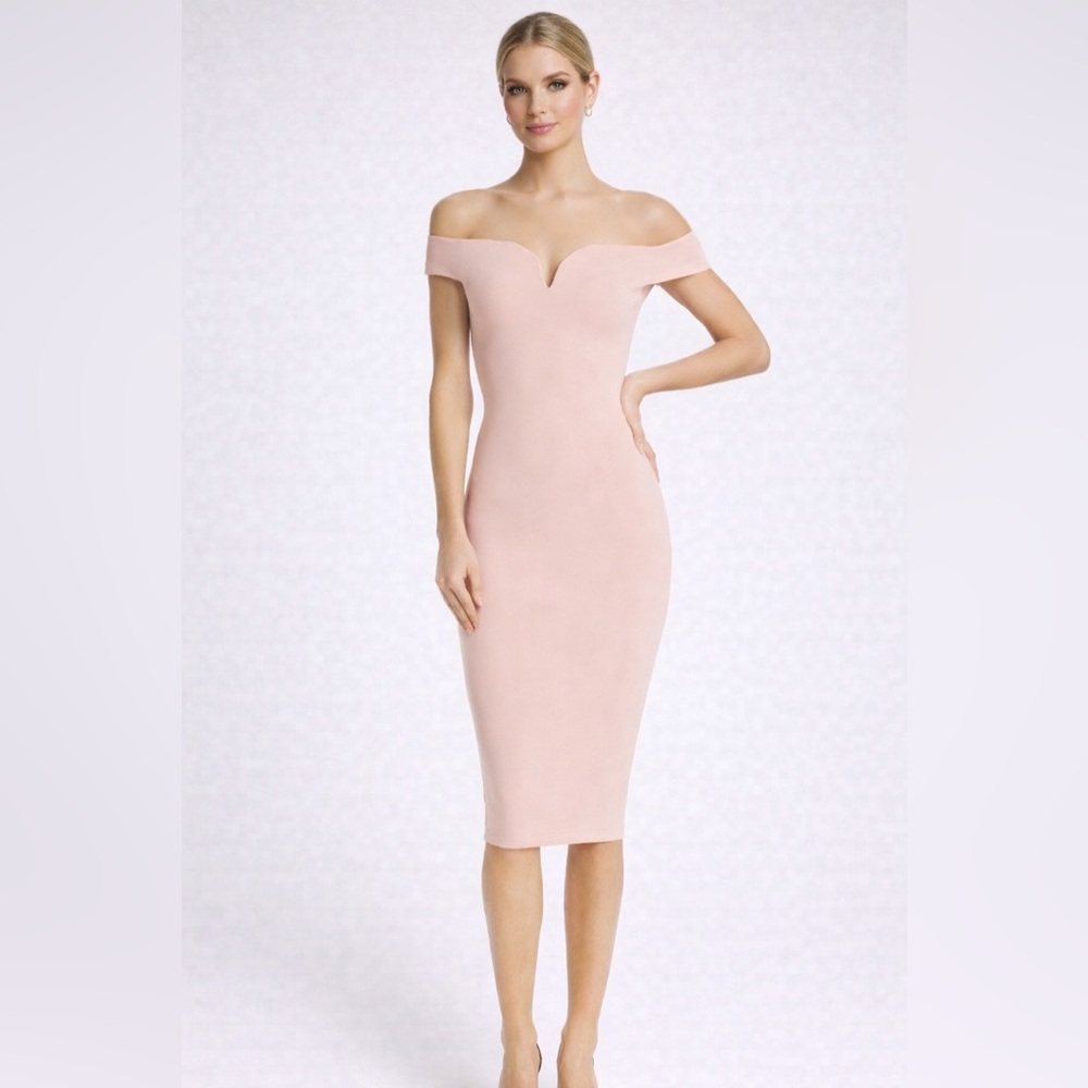 NWT Nookie Elena Midi Off the Shoulder Midi Dress‎ in Blush Sz XS